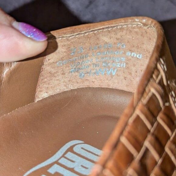 Drew Women's 6.5 WW Cognac Brown Leather Woven Mary Jane Shoes with Block Heel - Picture 8 of 8